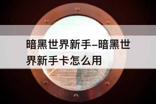暗黑世界新手-暗黑世界新手卡怎么用