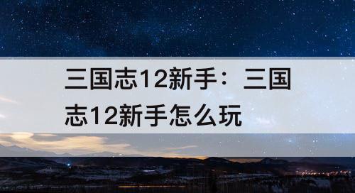 三国志12新手：三国志12新手怎么玩