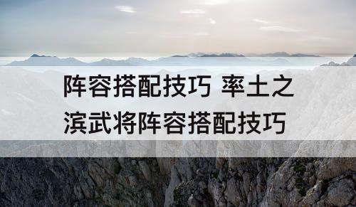 阵容搭配技巧 率土之滨武将阵容搭配技巧