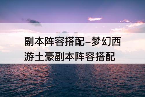 副本阵容搭配-梦幻西游土豪副本阵容搭配