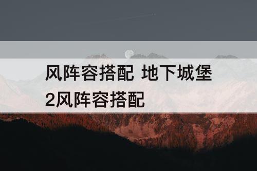 风阵容搭配 地下城堡2风阵容搭配
