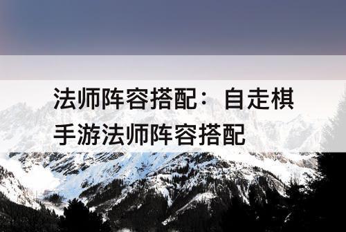 法师阵容搭配：自走棋手游法师阵容搭配